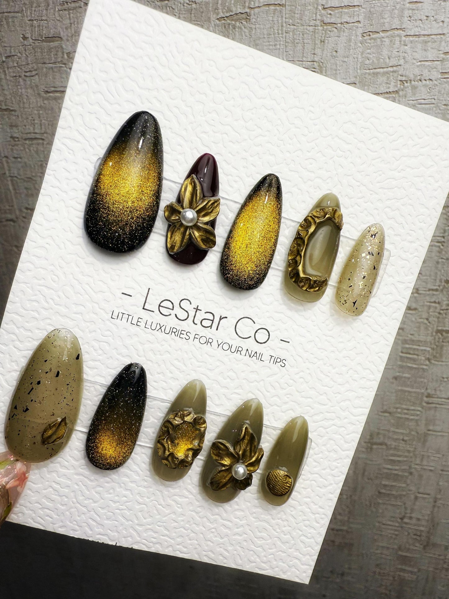 4for3 Timed Offer)Reusable Antique Bloom Charm Cat Eye Effect | Premium Handmade Press on Nails Gel | Fake Nails | Pressons Gel Nail TMR1091