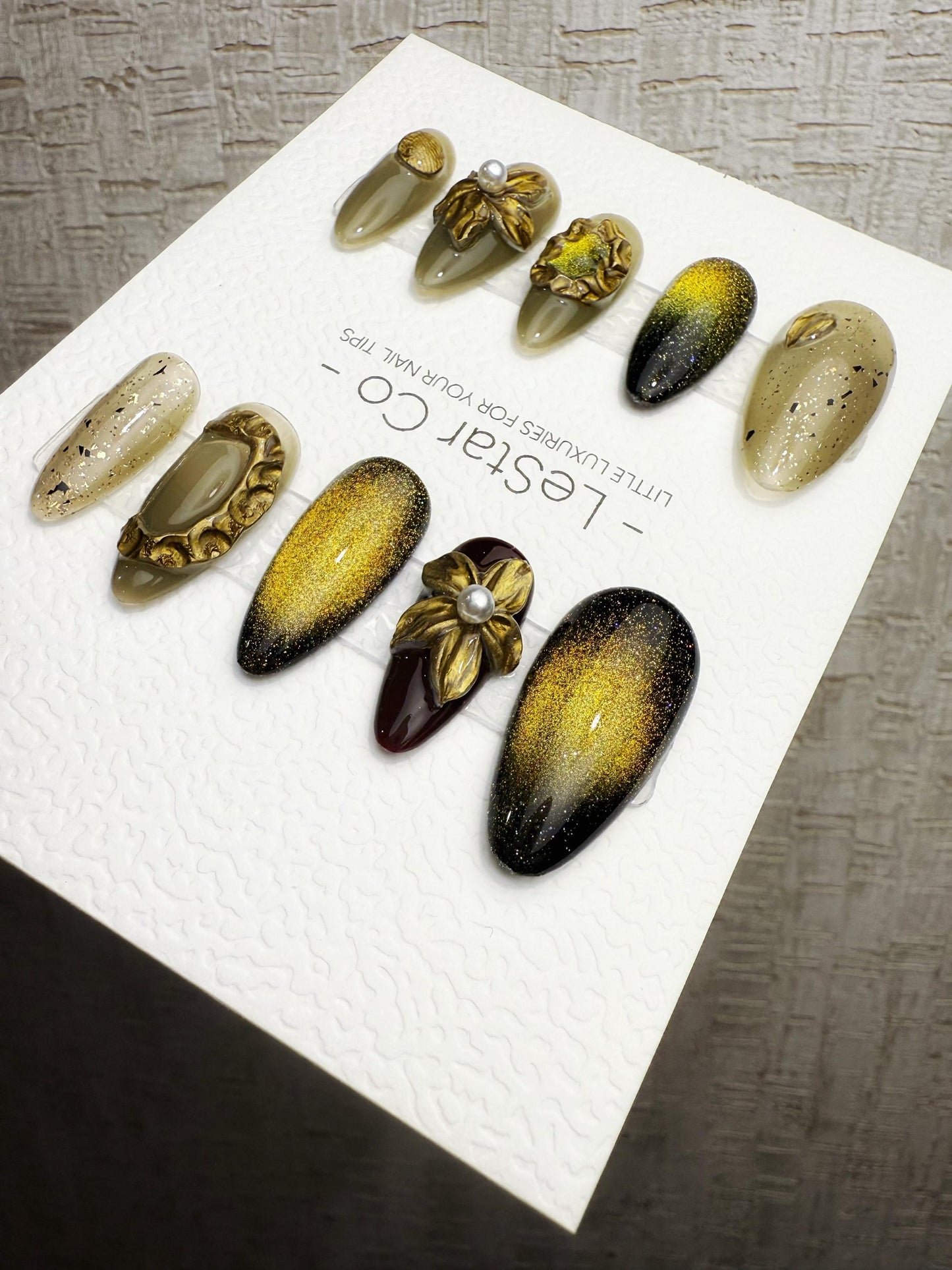 4for3 Timed Offer)Reusable Antique Bloom Charm Cat Eye Effect | Premium Handmade Press on Nails Gel | Fake Nails | Pressons Gel Nail TMR1091