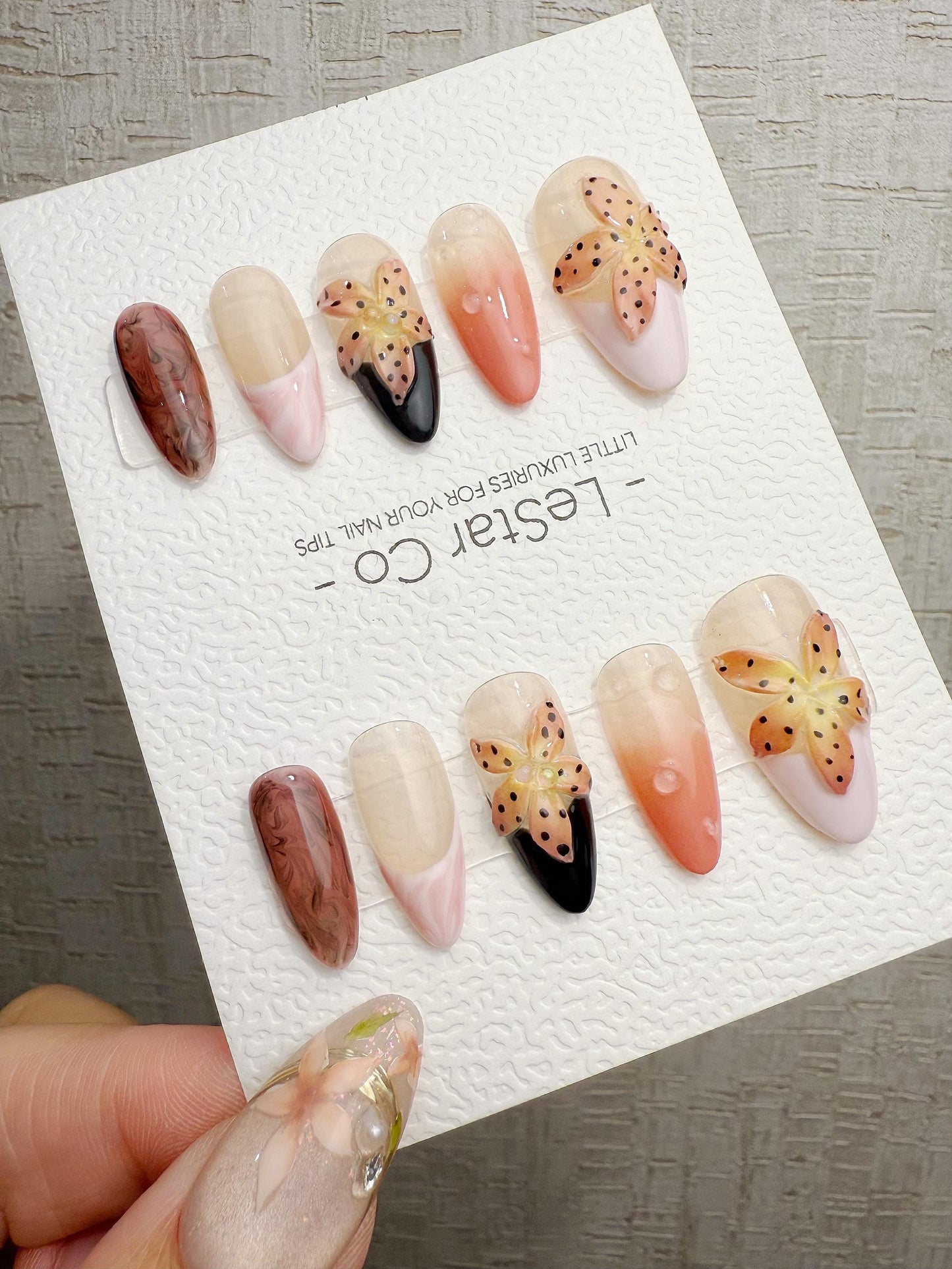 4for3 Timed Offer)Reusable Pink Petal Playtime 3D Effect | Premium Handmade Press on Nails Gel | Fake Nails | Pressons Gel Nail TMR1092