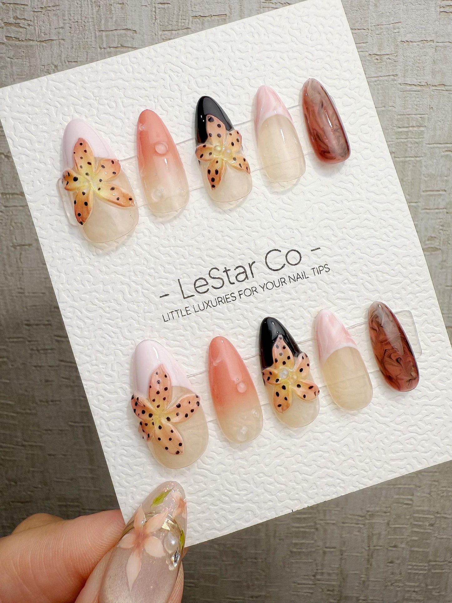 4for3 Timed Offer)Reusable Pink Petal Playtime 3D Effect | Premium Handmade Press on Nails Gel | Fake Nails | Pressons Gel Nail TMR1092