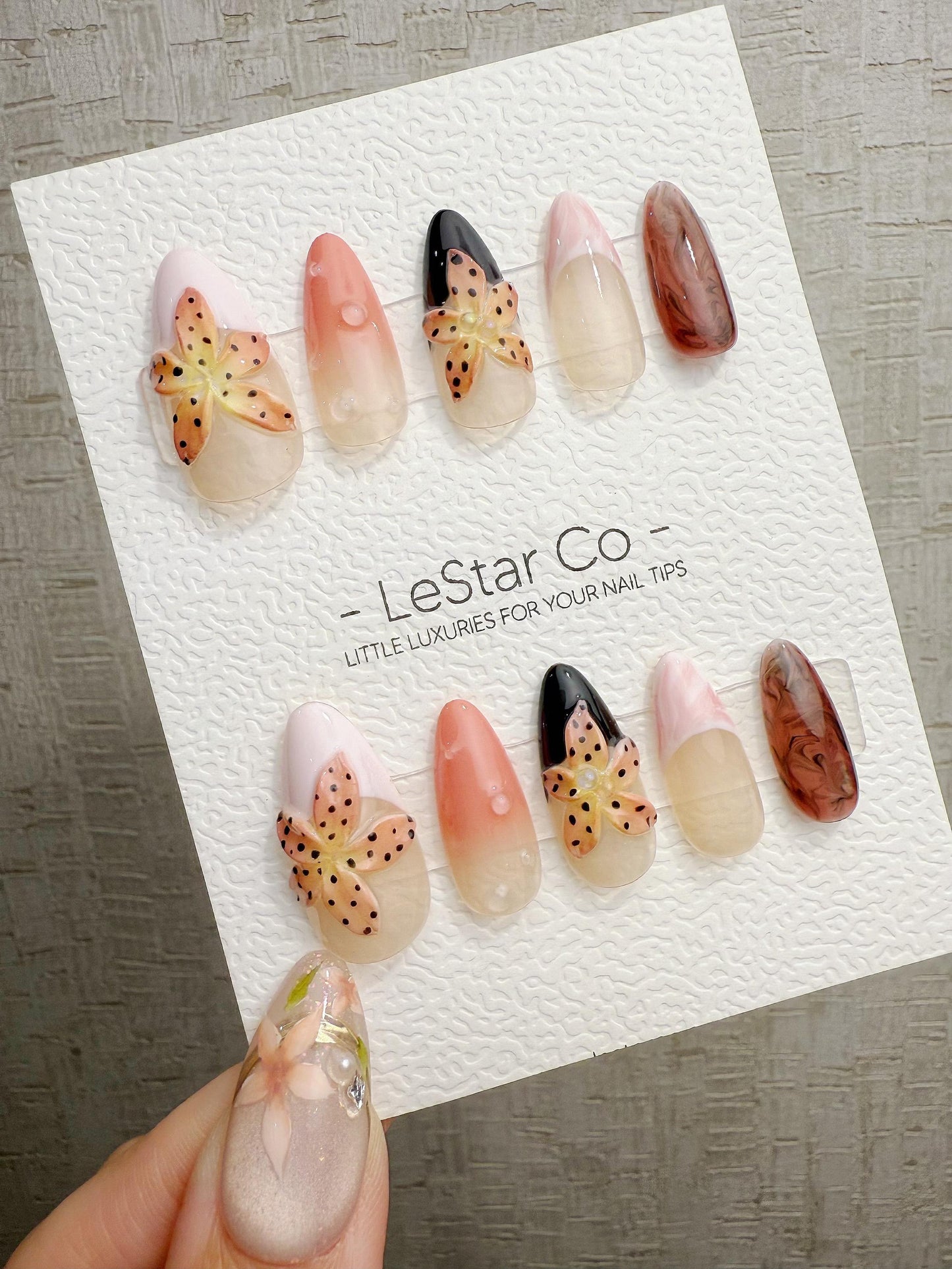 4for3 Timed Offer)Reusable Pink Petal Playtime 3D Effect | Premium Handmade Press on Nails Gel | Fake Nails | Pressons Gel Nail TMR1092