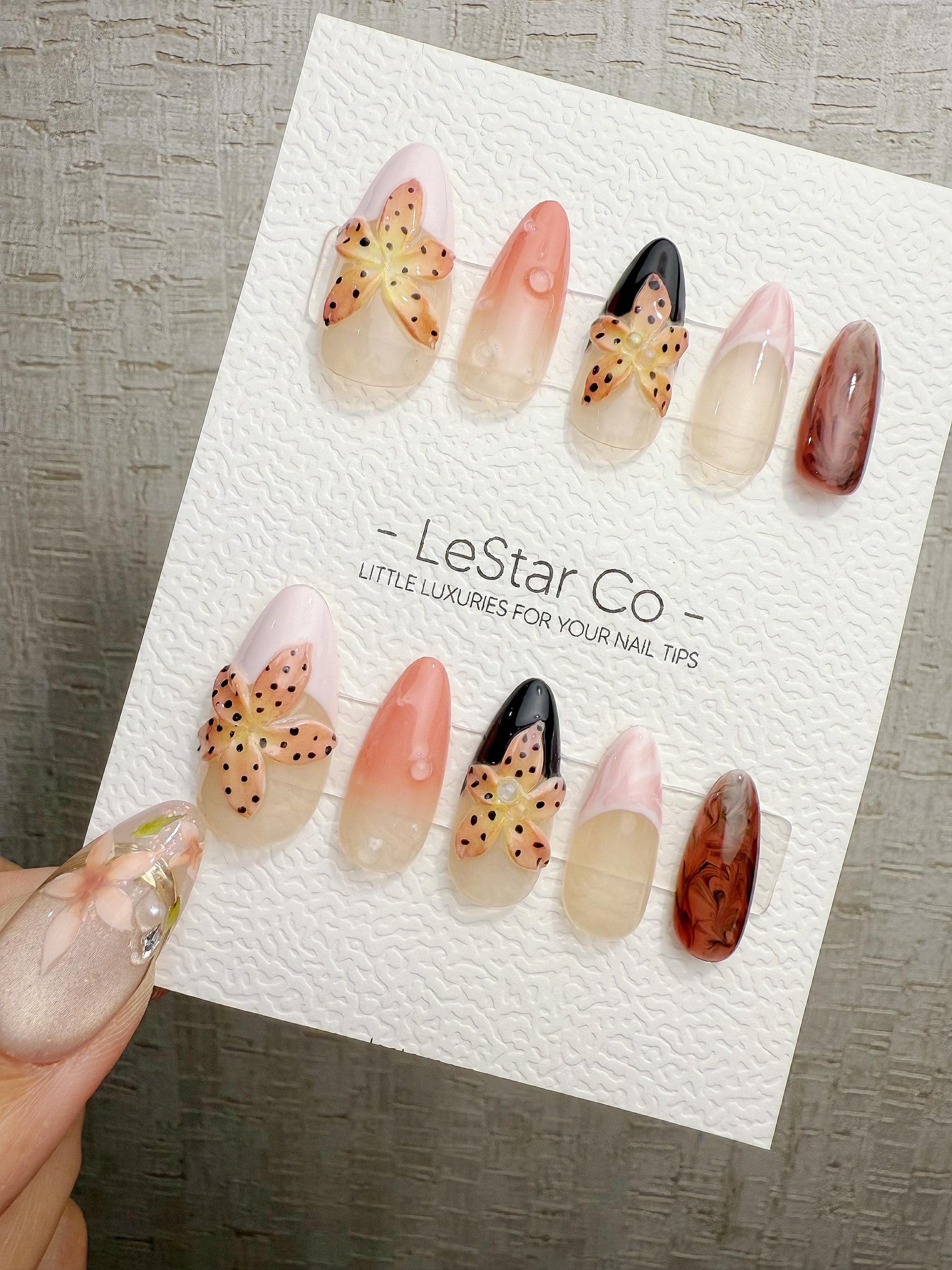 4for3 Timed Offer)Reusable Pink Petal Playtime 3D Effect | Premium Handmade Press on Nails Gel | Fake Nails | Pressons Gel Nail TMR1092