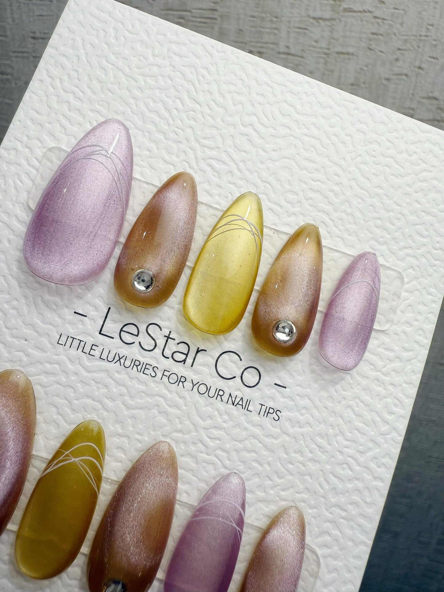 Reusable Amethyst Gold Halo | Handmade Press On Gel Acrylic Nails | 4for3 Timed Offer