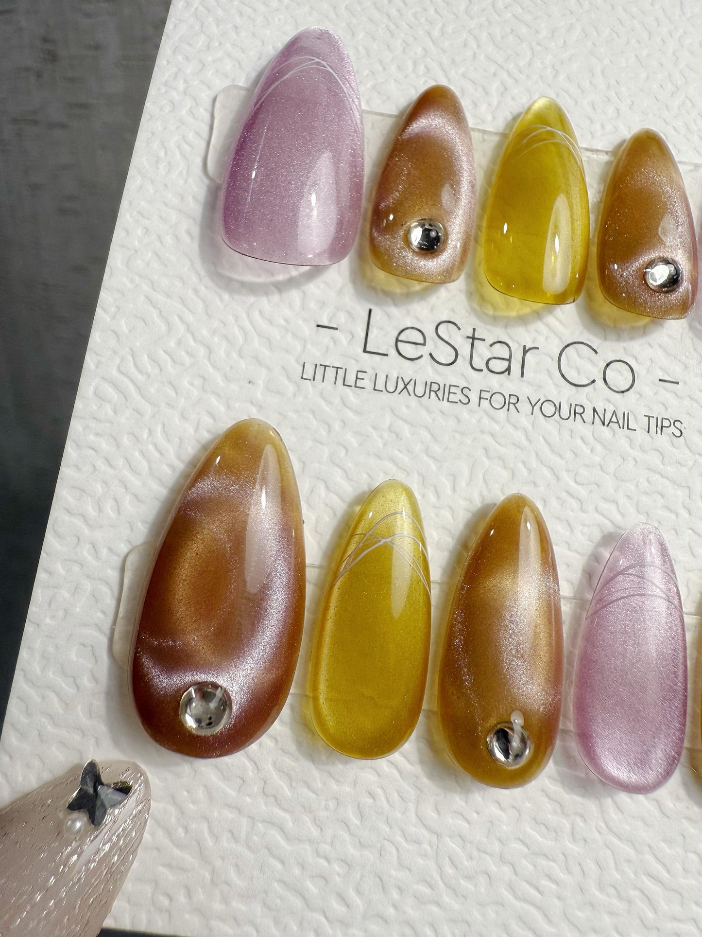 Reusable Amethyst Gold Halo | Handmade Press On Gel Acrylic Nails | 4for3 Timed Offer