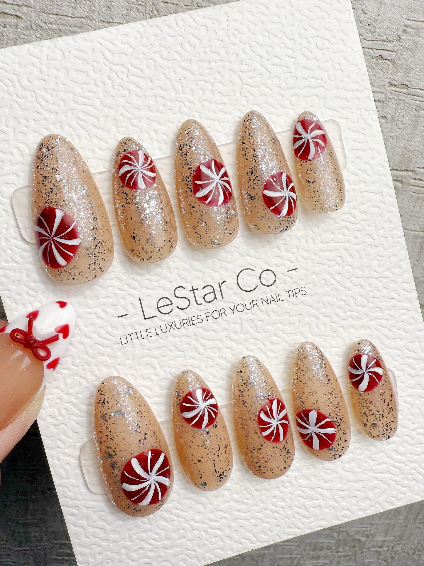 Reusable Christmas Candy Pop | Handmade Press On Gel Acrylic Nails | 4for3 Timed Offer