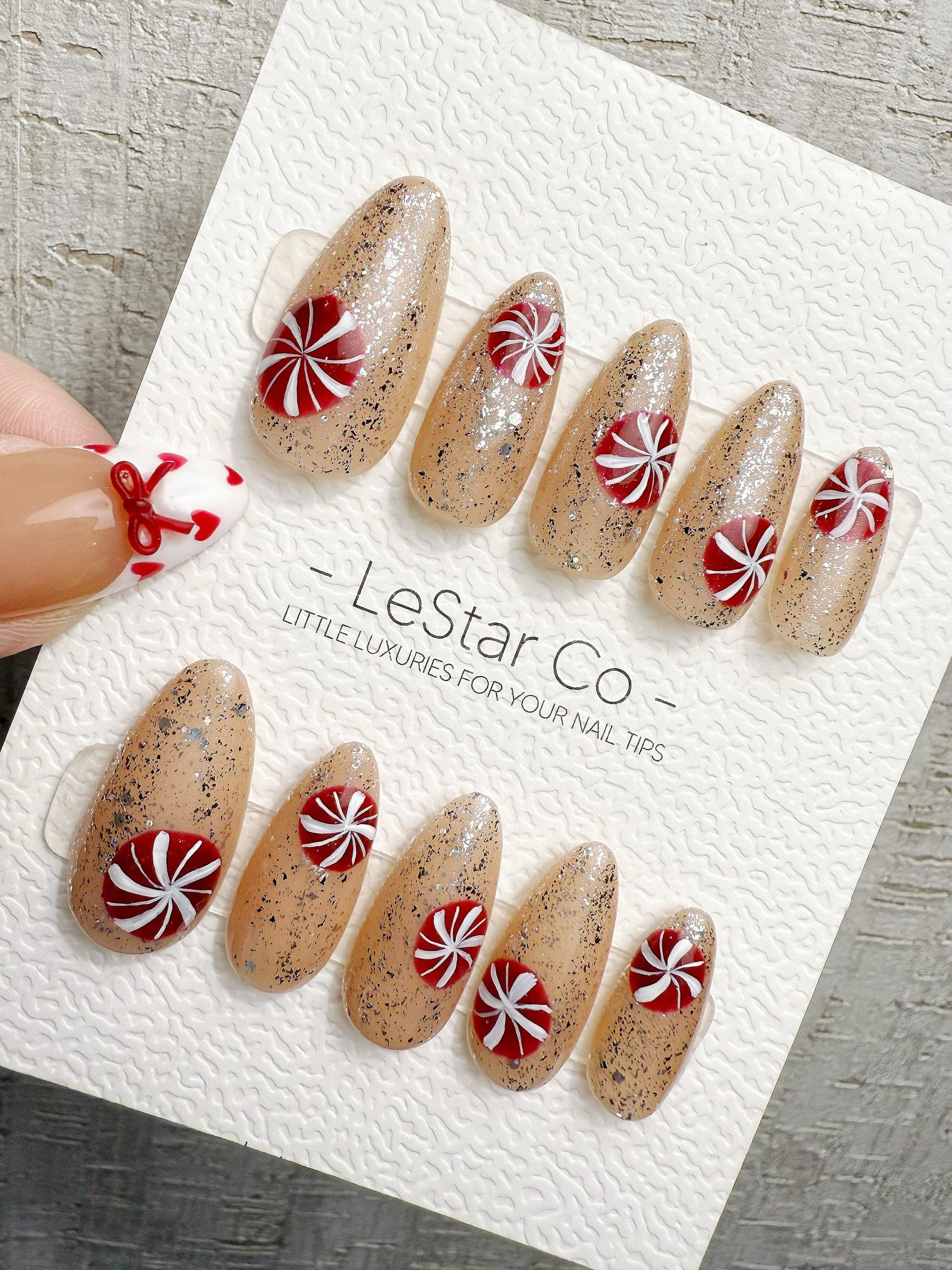 Reusable Christmas Candy Pop | Handmade Press On Gel Acrylic Nails | 4for3 Timed Offer