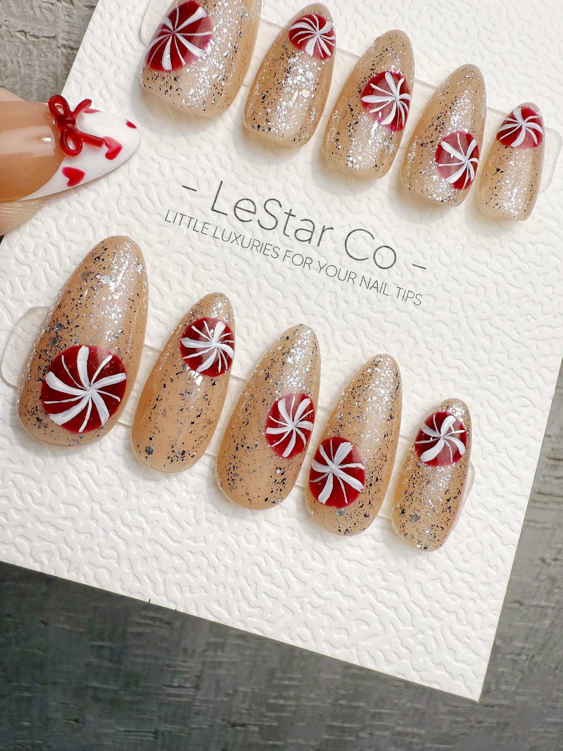 Reusable Christmas Candy Pop | Handmade Press On Gel Acrylic Nails | 4for3 Timed Offer