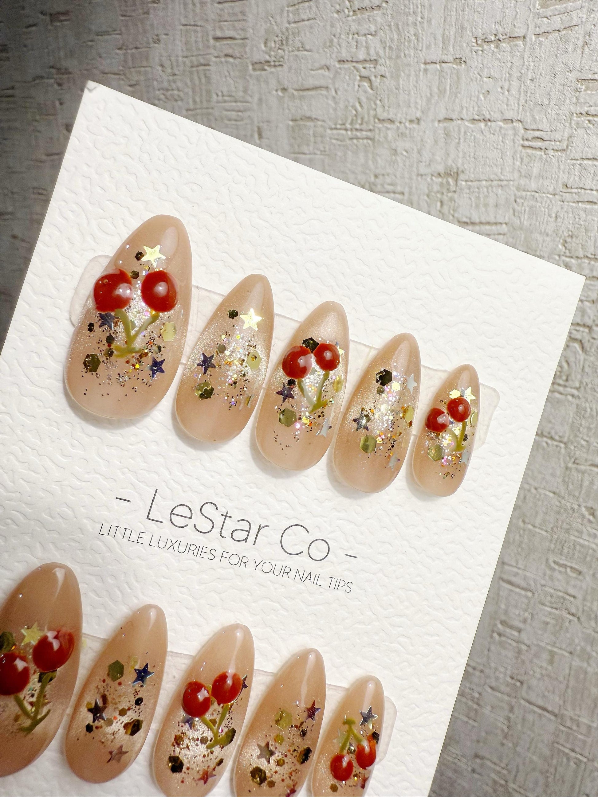 Reusable Christmas 3D Cherry Dream | Handmade Press On Gel Acrylic Nails | 4for3 Timed Offer