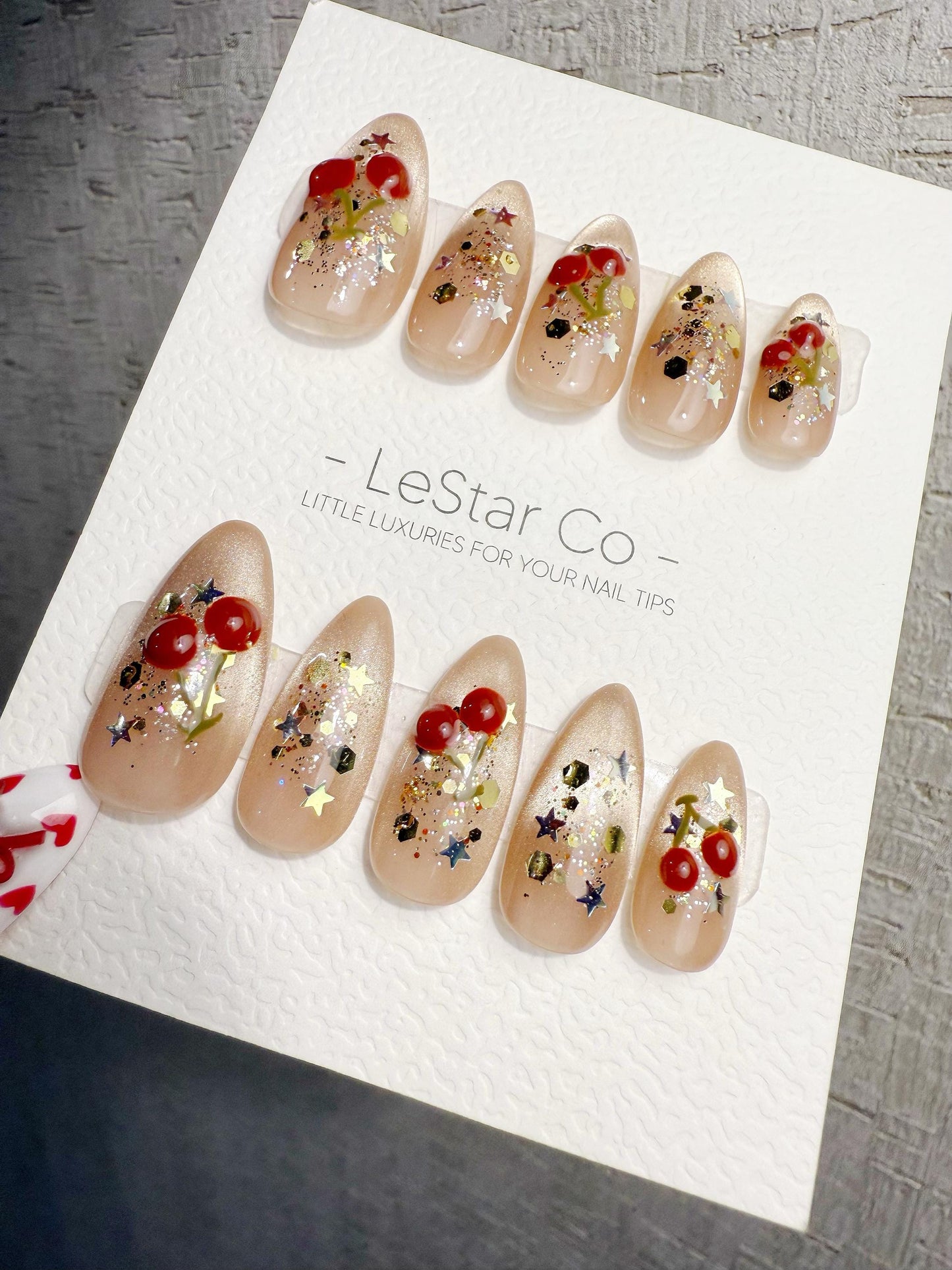 Reusable Christmas 3D Cherry Dream | Handmade Press On Gel Acrylic Nails | 4for3 Timed Offer