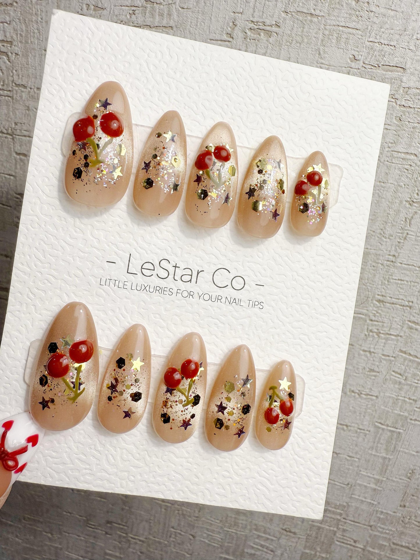 Reusable Christmas 3D Cherry Dream | Handmade Press On Gel Acrylic Nails | 4for3 Timed Offer