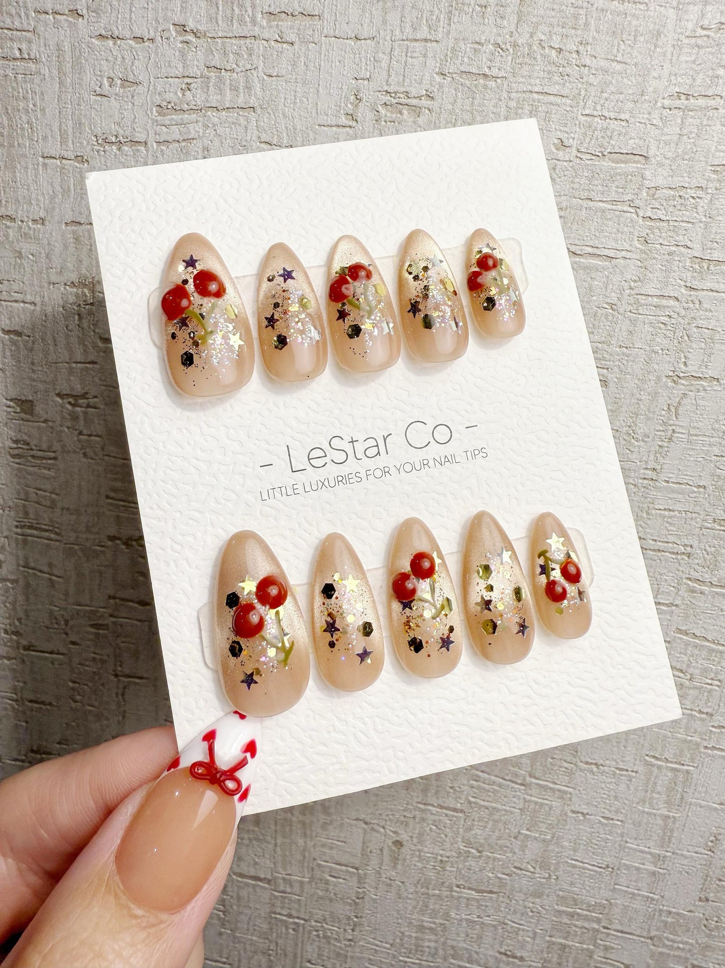 Reusable Christmas 3D Cherry Dream | Handmade Press On Gel Acrylic Nails | 4for3 Timed Offer