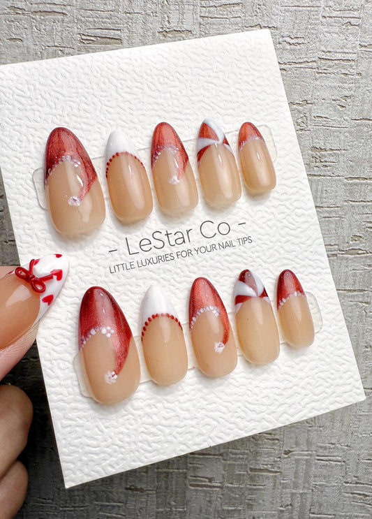 Reusable Christmas Hat Cat Eye | Handmade Press On Gel Acrylic Nails | 4for3 Timed Offer