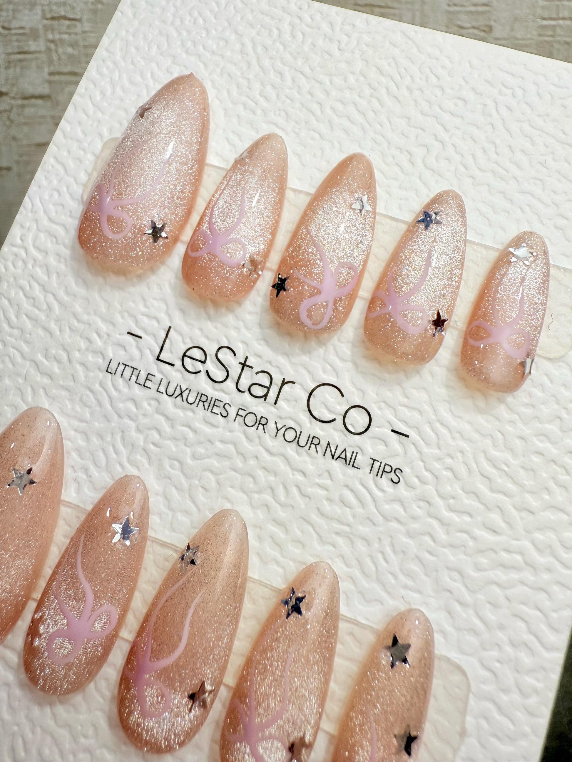 4for3 Timed Offer)Reusable Pink Ribbon Galaxy Cat Eye Effect |Premium Handmade Press on Nails Gel | Fake Nails | Cute Pressons Nail TMR1094