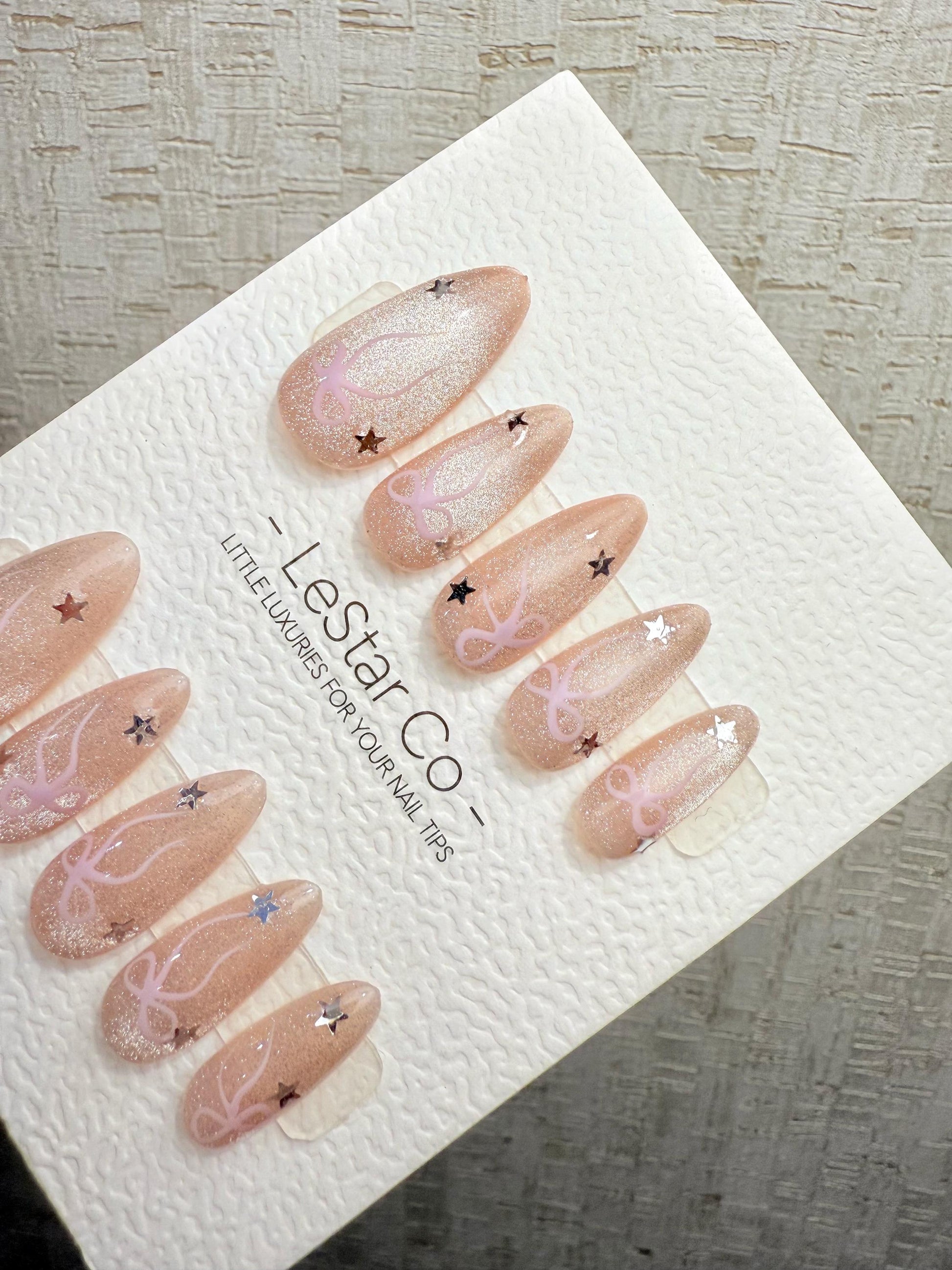 4for3 Timed Offer)Reusable Pink Ribbon Galaxy Cat Eye Effect |Premium Handmade Press on Nails Gel | Fake Nails | Cute Pressons Nail TMR1094