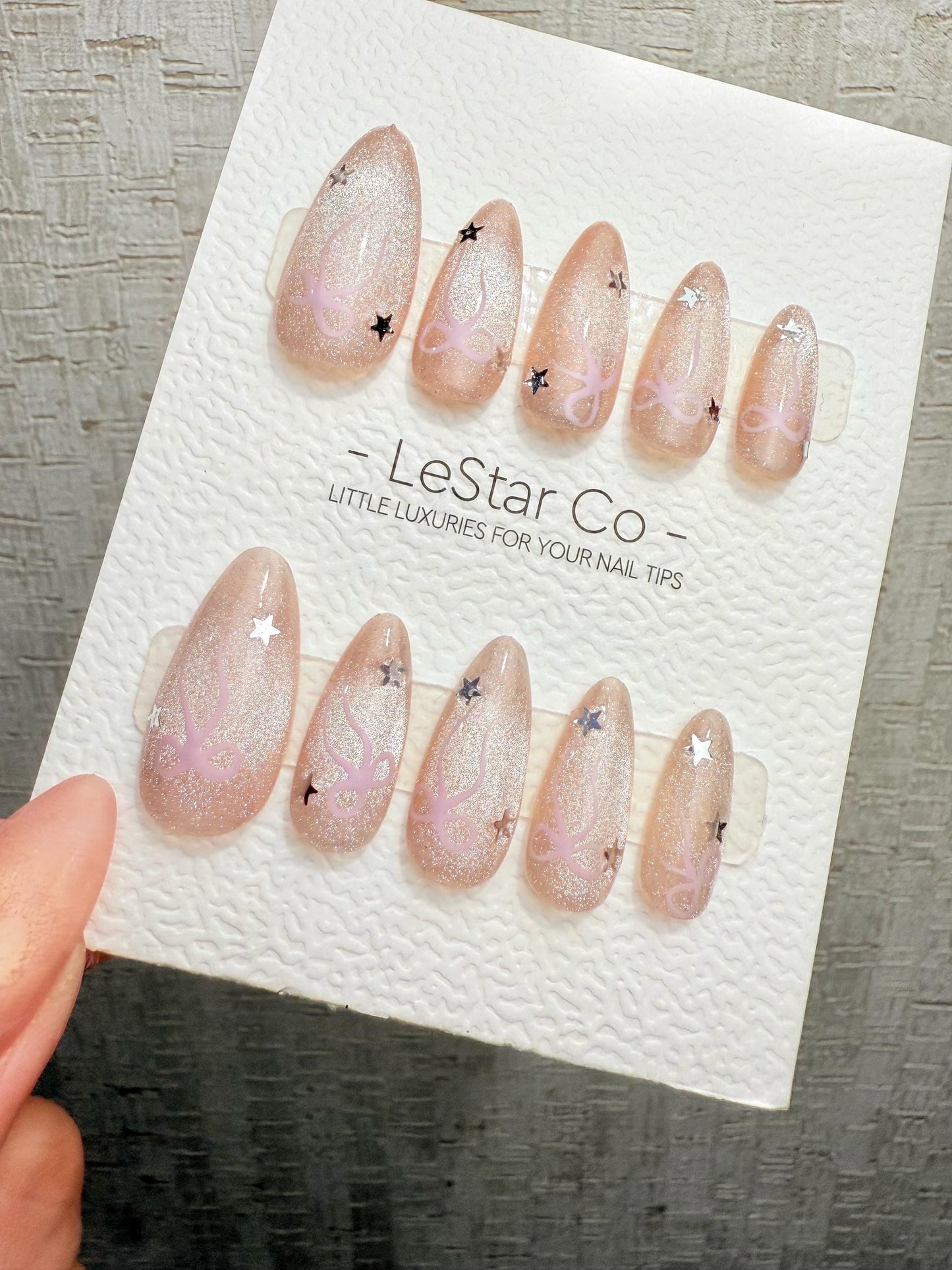 4for3 Timed Offer)Reusable Pink Ribbon Galaxy Cat Eye Effect |Premium Handmade Press on Nails Gel | Fake Nails | Cute Pressons Nail TMR1094