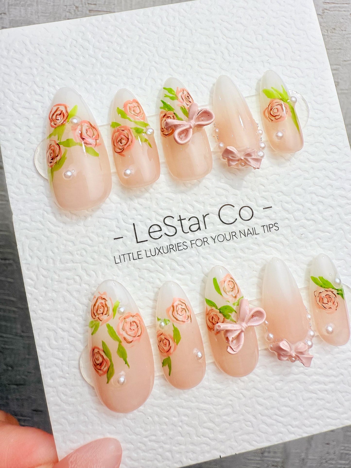 4for3 Timed Offer)Reusable Blush Garden Bows |Premium Handmade Press on Nails Gel | Fake Nails | Cute Pressons Nail TMR1096