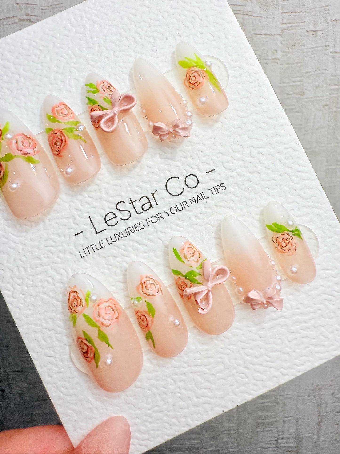 4for3 Timed Offer)Reusable Blush Garden Bows |Premium Handmade Press on Nails Gel | Fake Nails | Cute Pressons Nail TMR1096