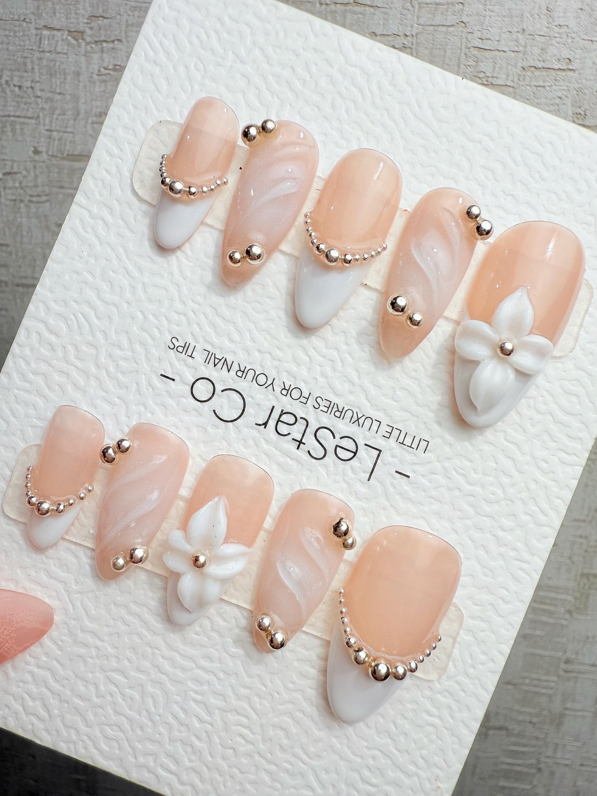 4for3 Timed Offer)Reusable Blush Orchid Grace 3D Effect |Premium Handmade Press on Nails Gel | Fake Nails | Cute Pressons Nail TMR1097