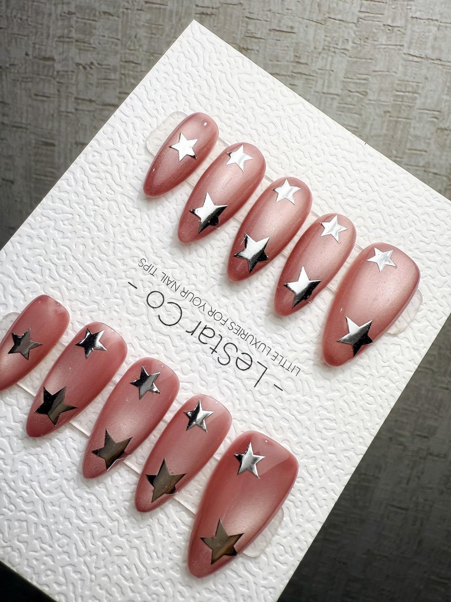 4for3 Timed Offer) Blush Star Struck Cat Eye | Handmade Press On Gel Acrylic Nails