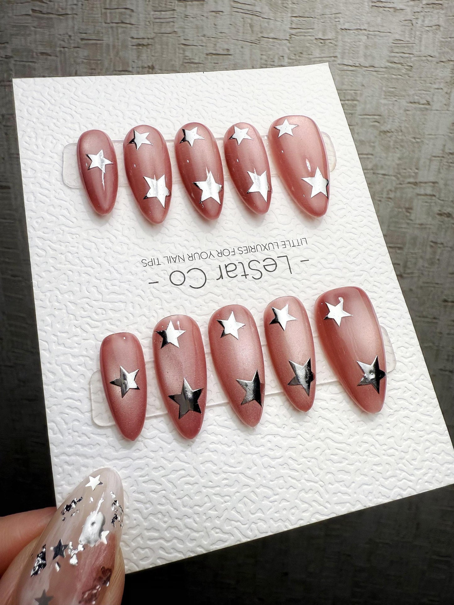 4for3 Timed Offer) Blush Star Struck Cat Eye | Handmade Press On Gel Acrylic Nails