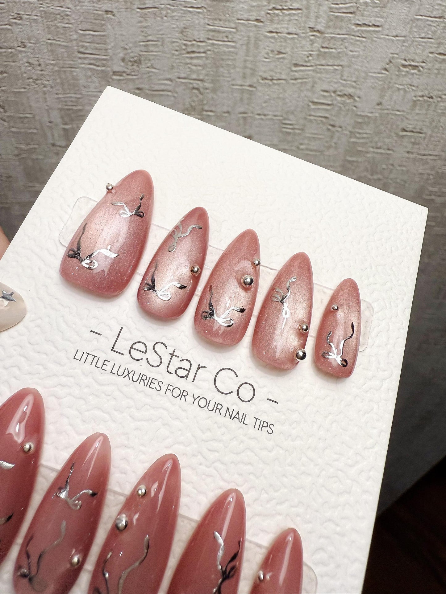 4for3 Timed Offer) Reusable Rosy Ribbon| Handmade Press On Gel Acrylic Nails