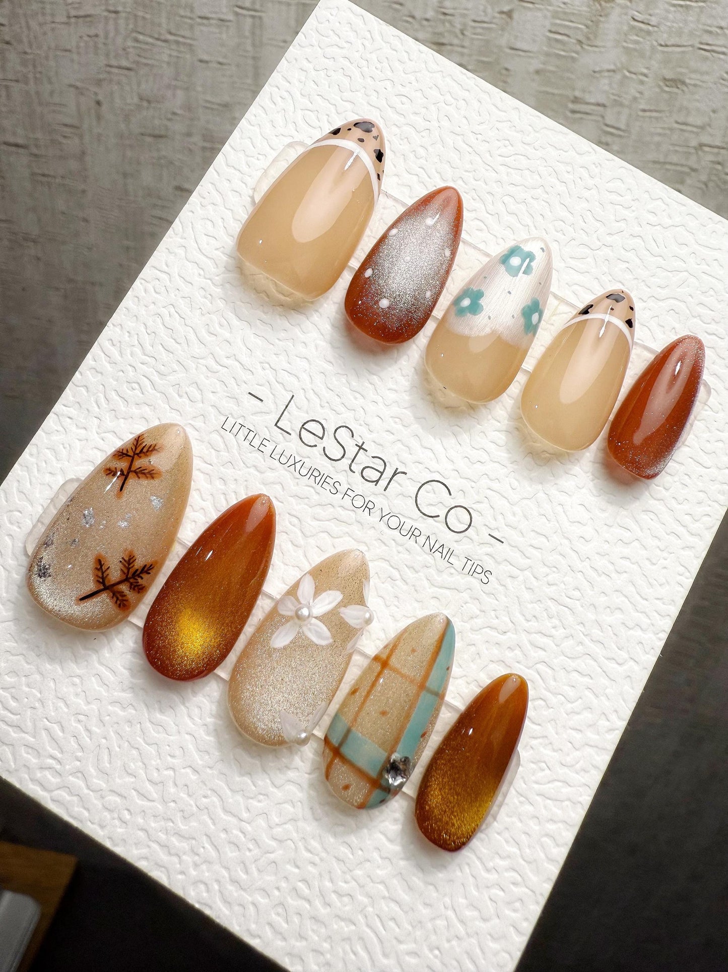 4for3 Timed Offer) Reusable Caramel Picnic Tale| Handmade Press On Gel Acrylic Nails