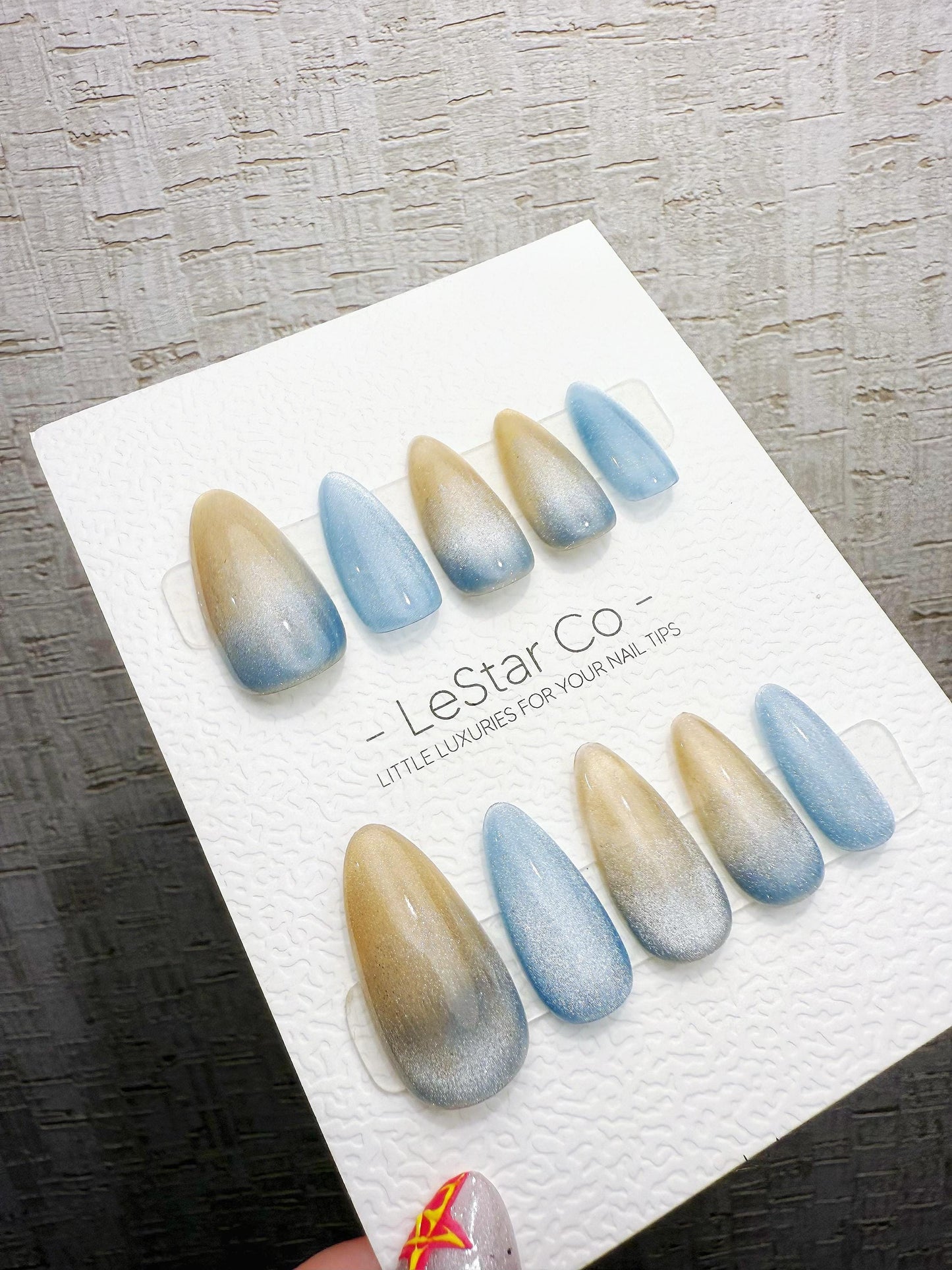 4for3 Timed Offer) Reusable Sandy Blue Horizon | Handmade Press On Gel Acrylic Nails
