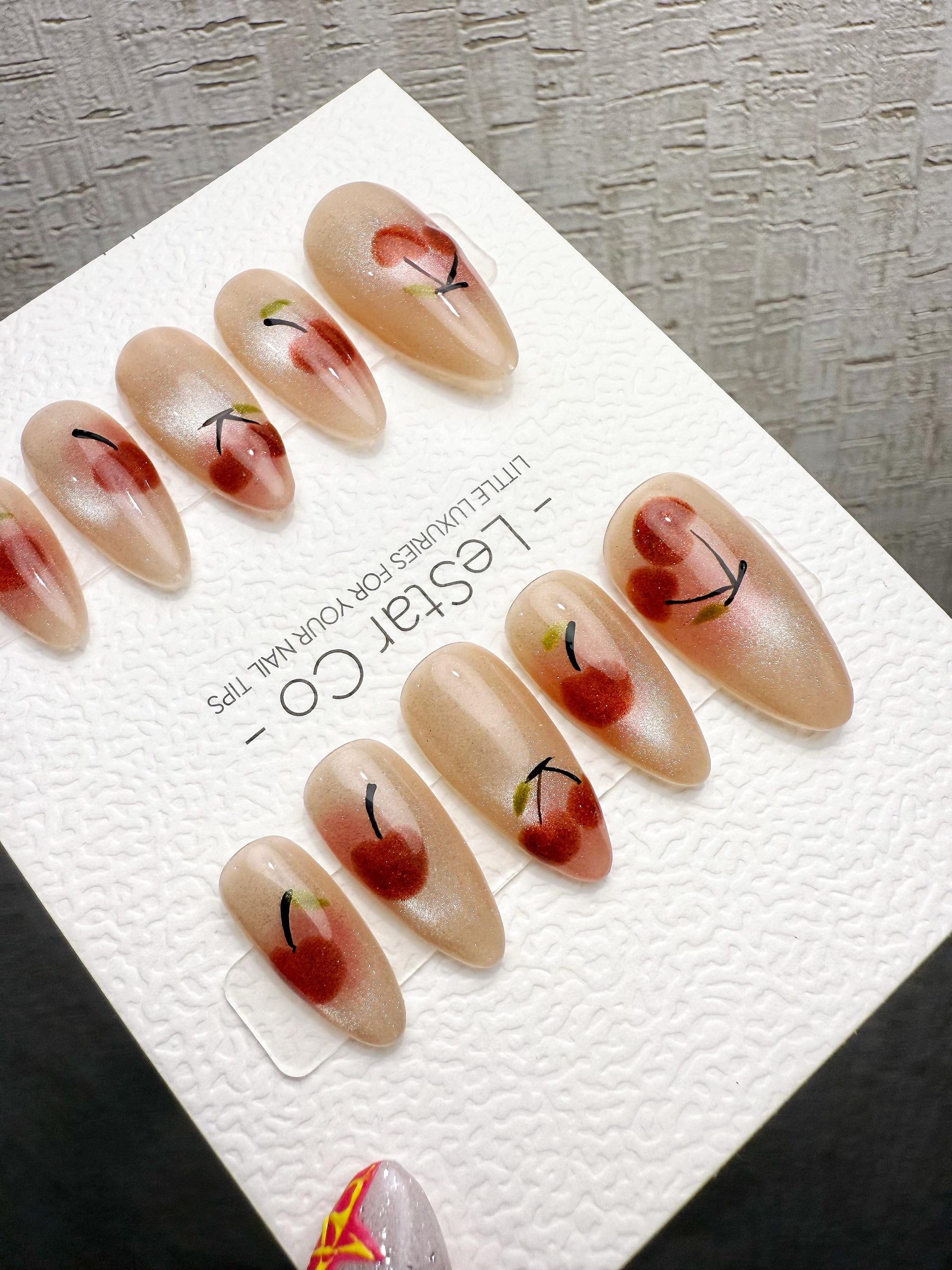 4for3 Timed Offer) Reusable Blushing Cherry Sparkle | Handmade Press On Gel Acrylic Nails