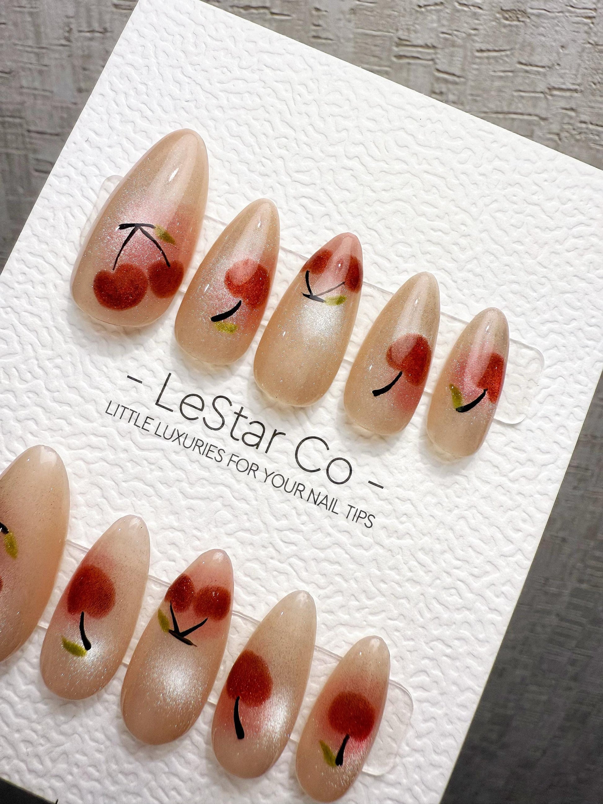 4for3 Timed Offer) Reusable Blushing Cherry Sparkle | Handmade Press On Gel Acrylic Nails