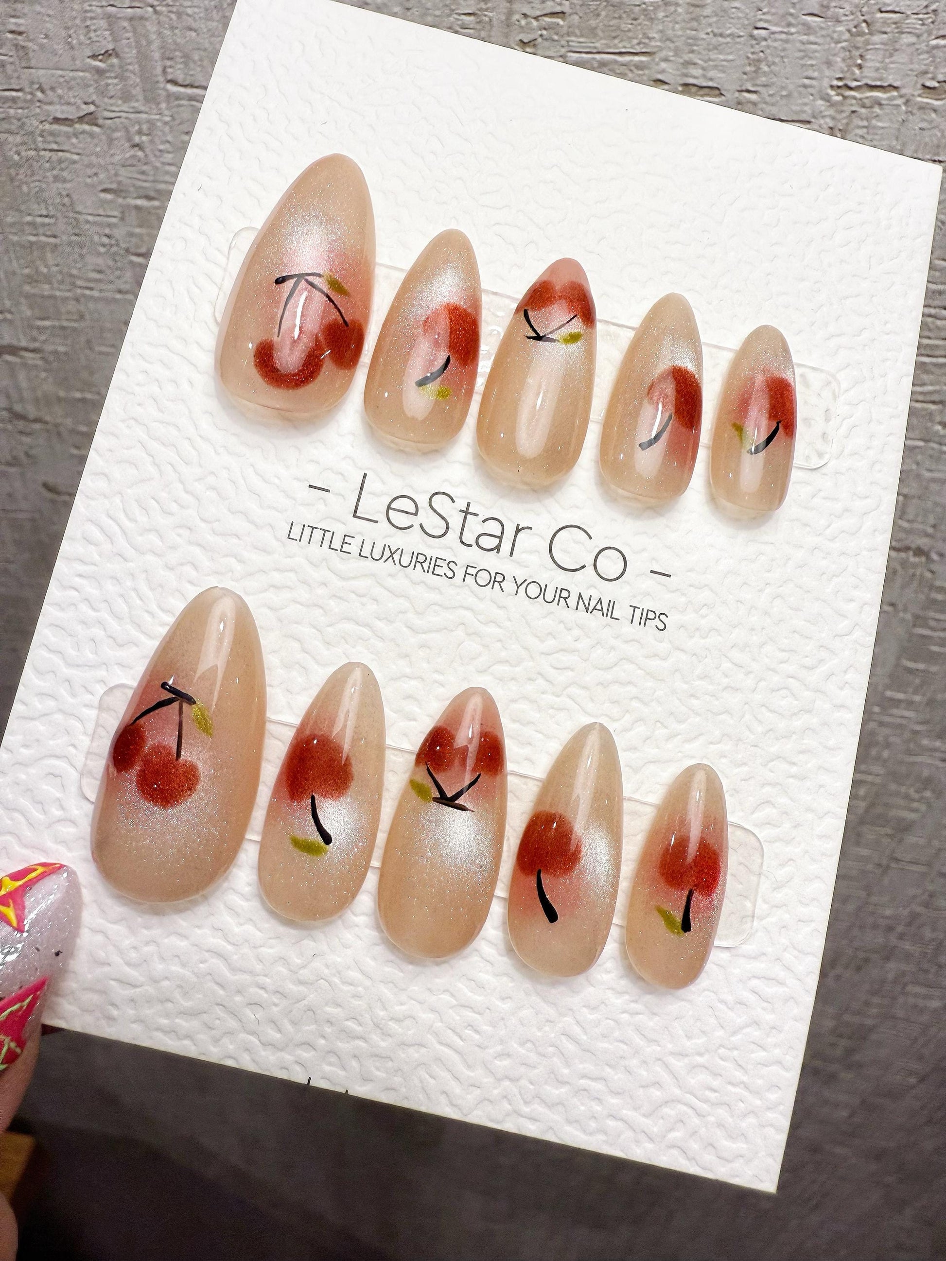 4for3 Timed Offer) Reusable Blushing Cherry Sparkle | Handmade Press On Gel Acrylic Nails