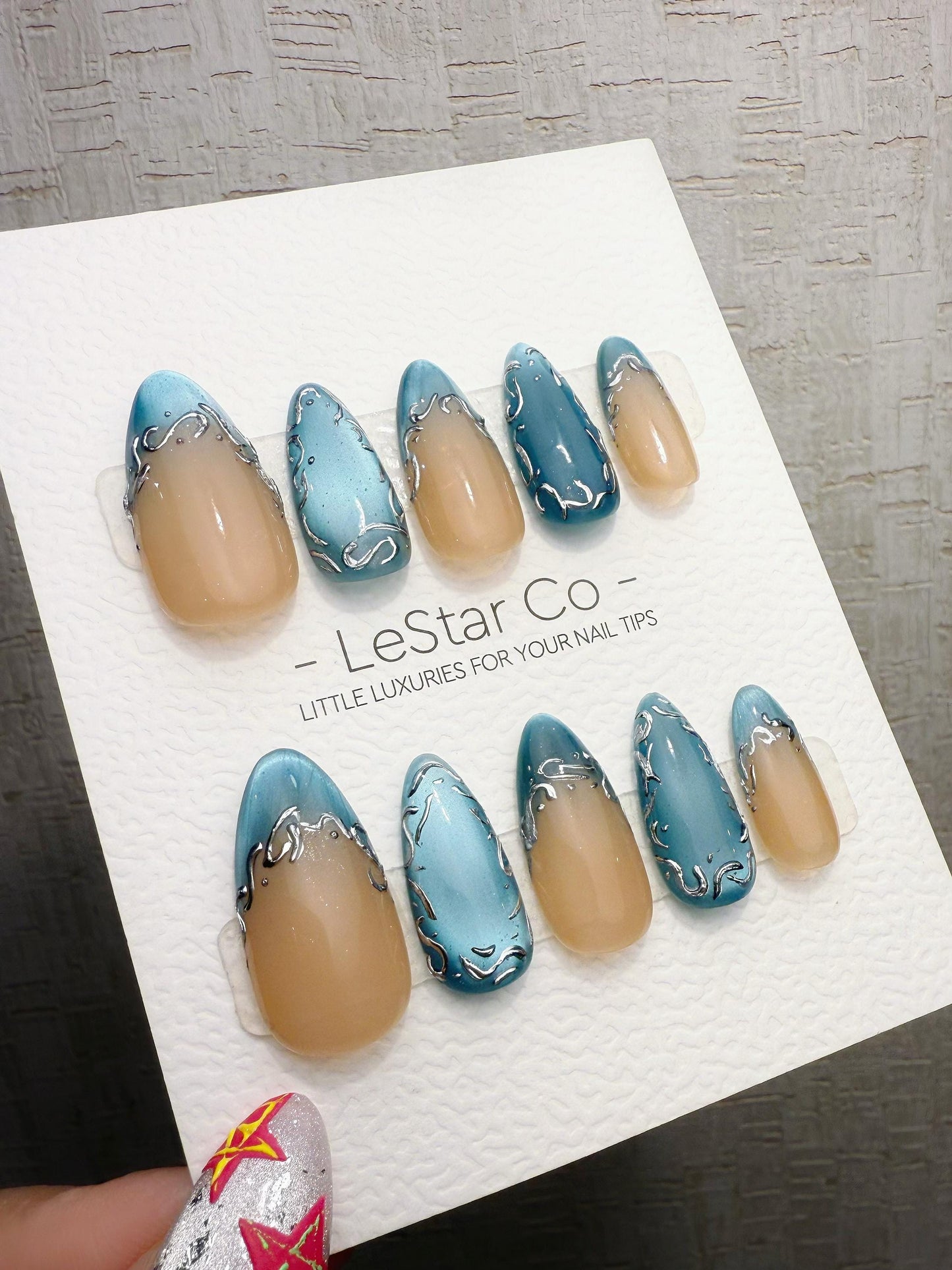 4for3 Timed Offer) Reusable Aqua Silk Drizzle | Handmade Press On Gel Acrylic Nails