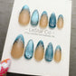 4for3 Timed Offer) Reusable Aqua Silk Drizzle | Handmade Press On Gel Acrylic Nails