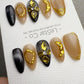 4for3 Timed Offer) Reusable Gilded Midnight Petals | Handmade Press On Gel Acrylic Nails