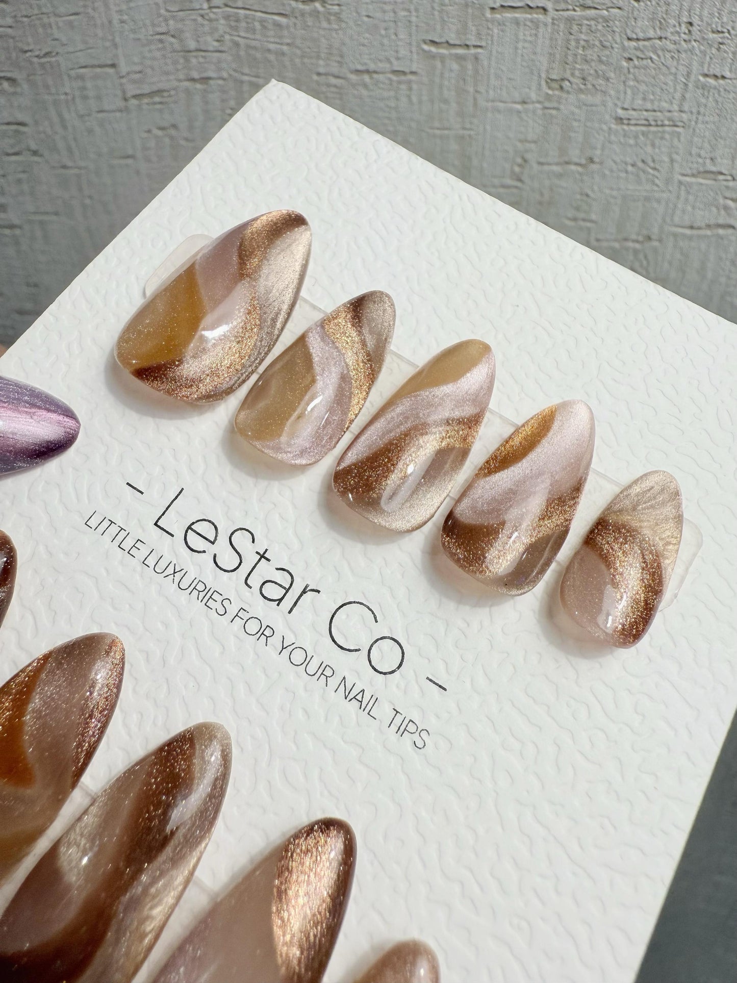 Reusable Brown Beige Cat Eye Swirl | Handmade Press On Gel Nails | 4for3 Timed Offer