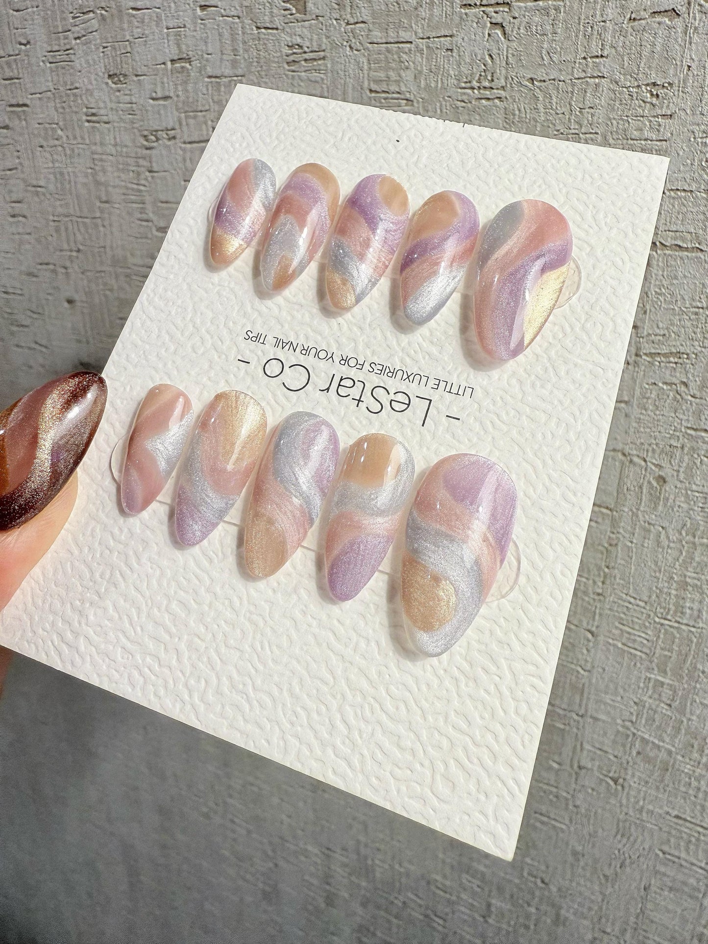 Reusable Lavendar Ash Orchid Pink Cat Eye Swirl | Handmade Press On Gel Nails