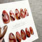 Reusable Wine Red Amber Cat Eye Swirl | Handmade Press On Gel Nails