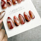 Reusable Wine Red Amber Cat Eye Swirl | Handmade Press On Gel Nails