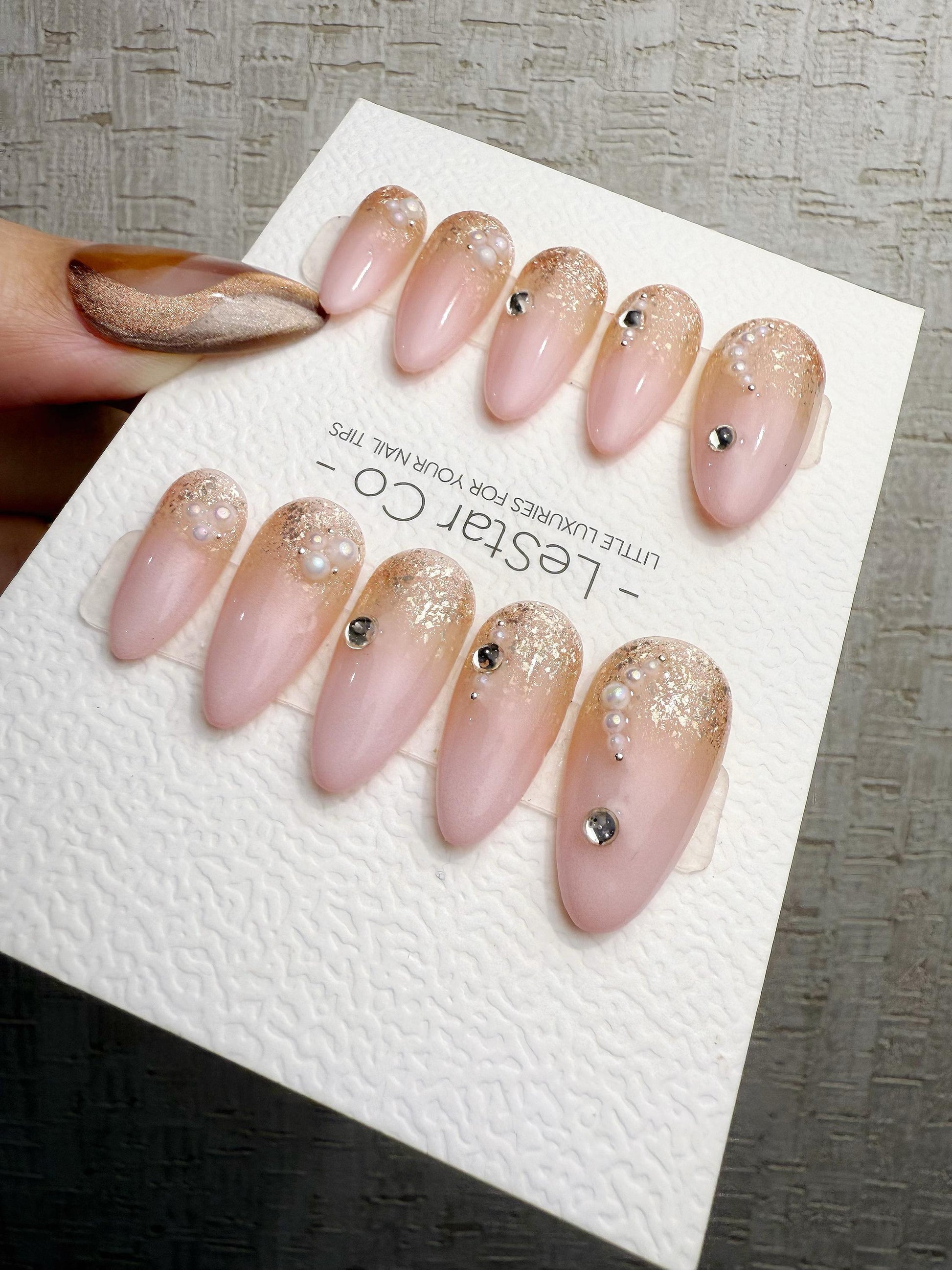 Reusable Pink with Gold Glitter | Handmade Press On Gel Acrylic Nails | 4for3 Timed Offer