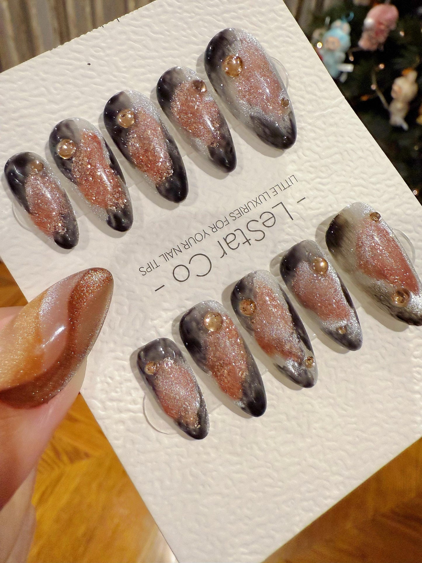 Reusable Pink with Gold Glitter | Handmade Press On Gel Acrylic Nails | 4for3 Timed Offer