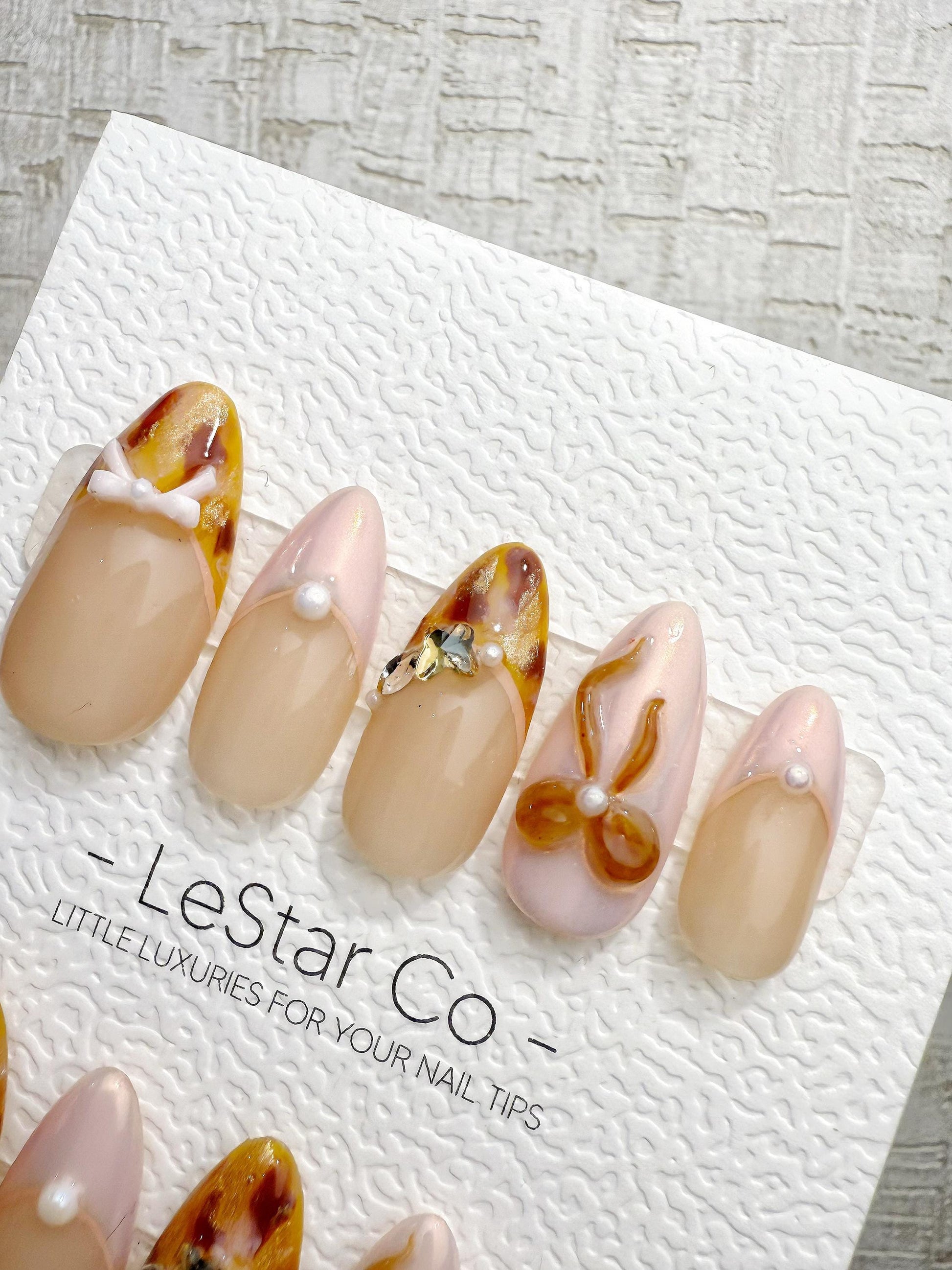 Reusable Nude Amber French 3D Bow | Handmade Press On Gel Nails | 4for3 Timed Offer