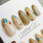 Reusable Nude Latte with Multicolor Flowers | Handmade Press On Gel Nails | 4for3 Timed Offer
