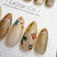 Reusable Nude Latte with Multicolor Flowers | Handmade Press On Gel Nails | 4for3 Timed Offer