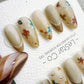 Reusable Nude Latte with Multicolor Flowers | Handmade Press On Gel Nails | 4for3 Timed Offer