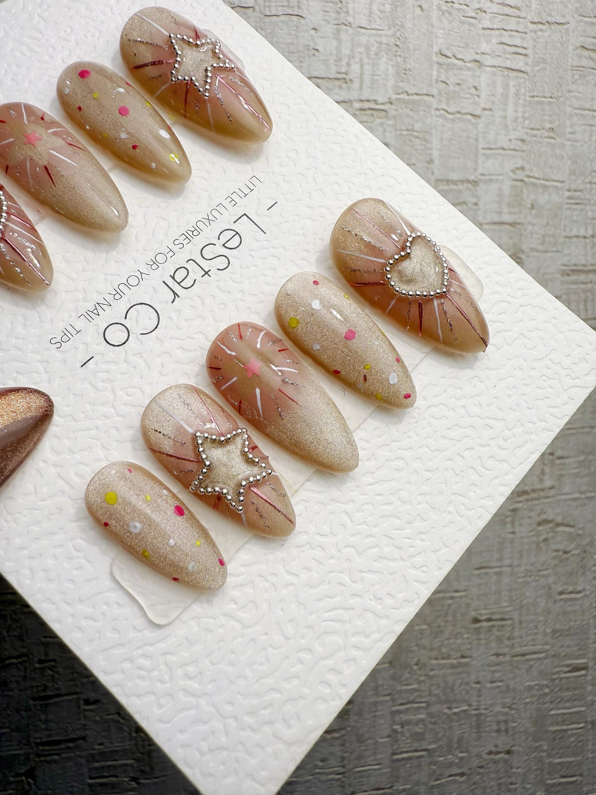 Reusable Starlight Pop Heart Star Firework | Handmade Press On Gel Nails | 4for3 Timed Offer