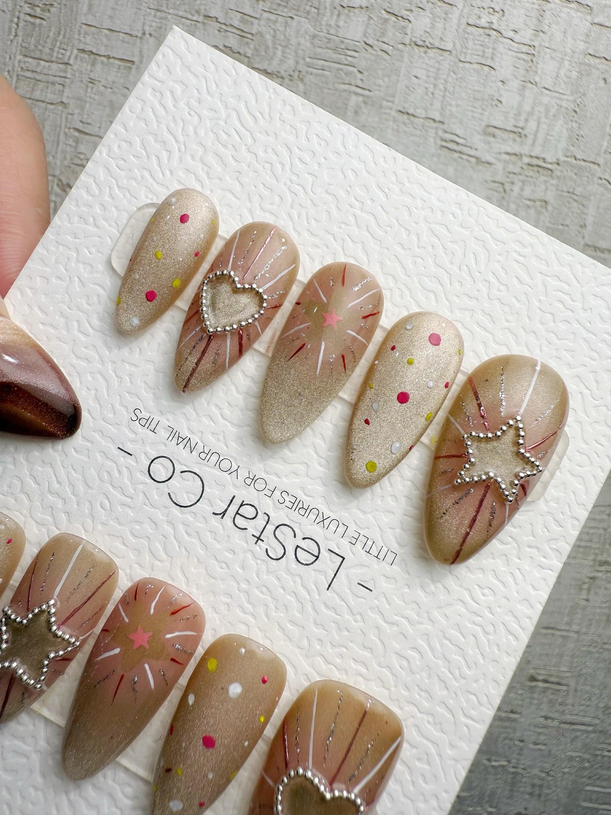 Reusable Starlight Pop Heart Star Firework | Handmade Press On Gel Nails | 4for3 Timed Offer