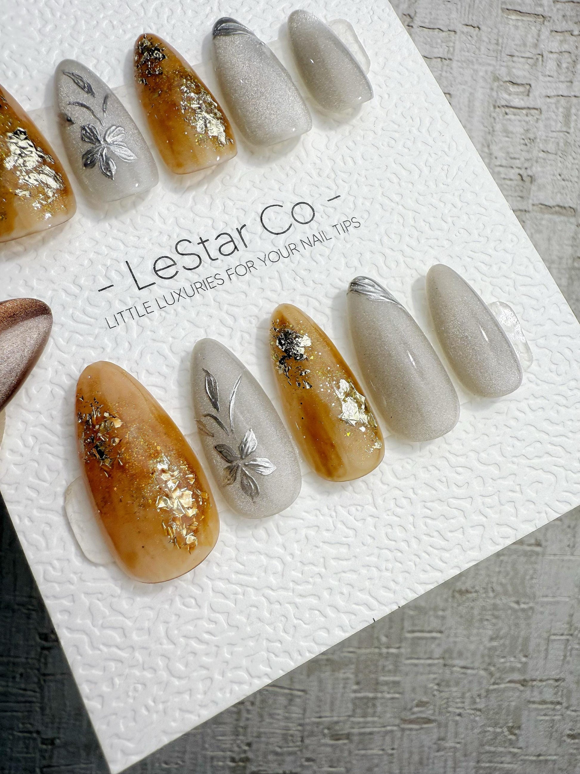 Reusable Gilded Petal Gold Flake | Handmade Press On Gel Nails | 4for3 Timed Offer