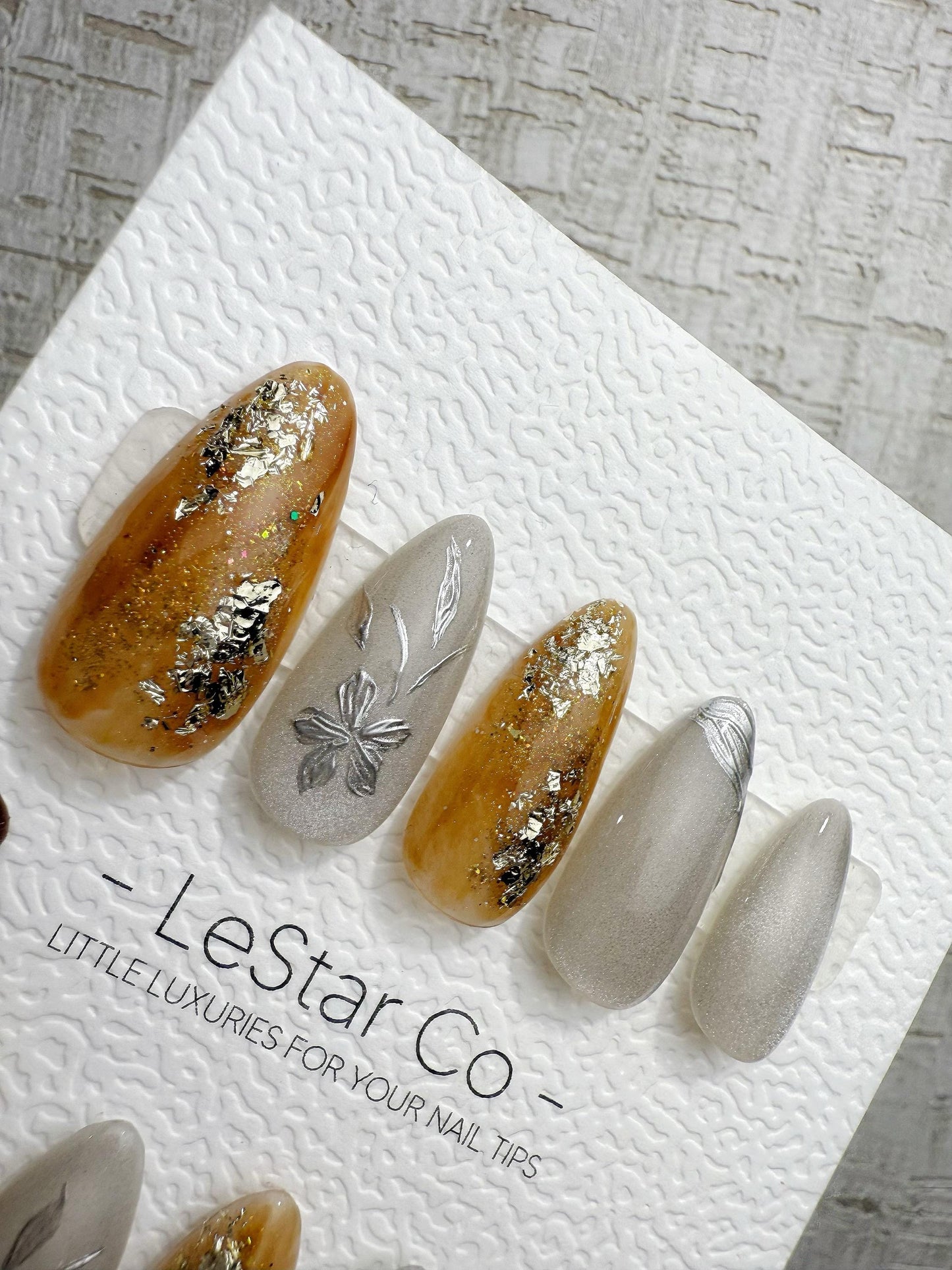 Reusable Gilded Petal Gold Flake | Handmade Press On Gel Nails | 4for3 Timed Offer