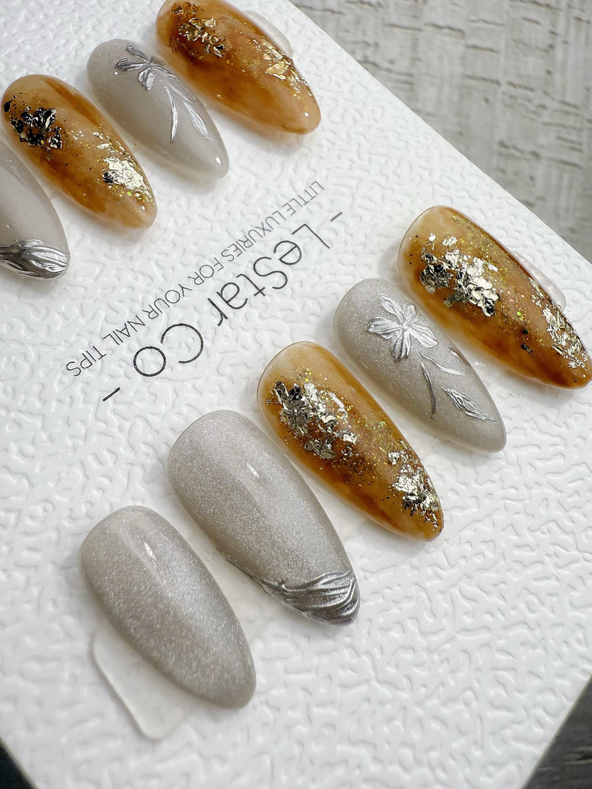 Reusable Gilded Petal Gold Flake | Handmade Press On Gel Nails | 4for3 Timed Offer