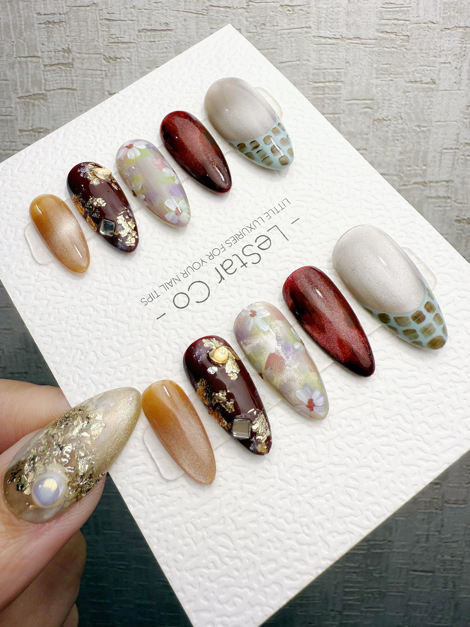 Reusable Maple Garden Latte | Handmade Press On Gel Acrylic Nails | 4for3 Timed Offer