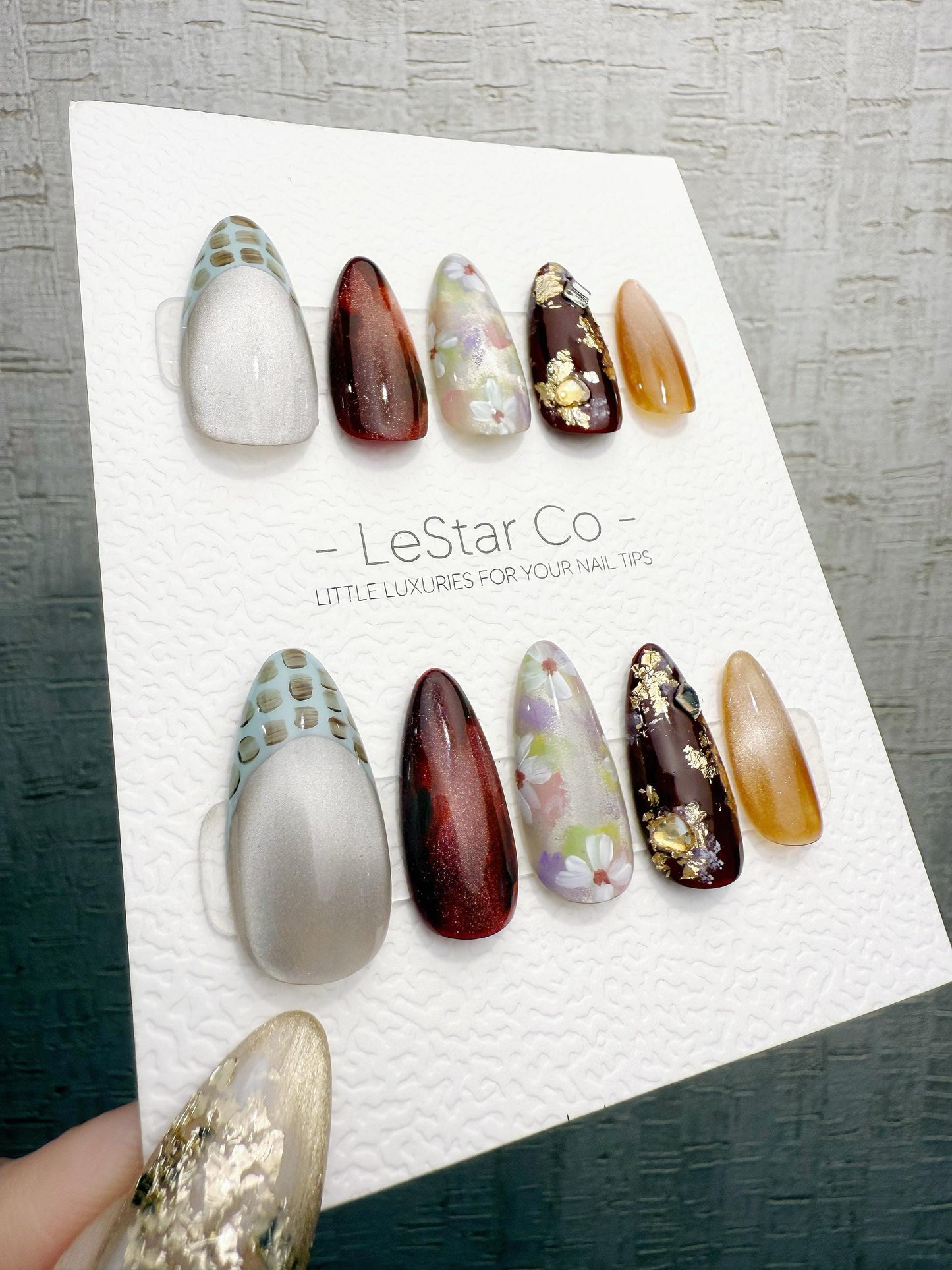 Reusable Maple Garden Latte | Handmade Press On Gel Acrylic Nails | 4for3 Timed Offer